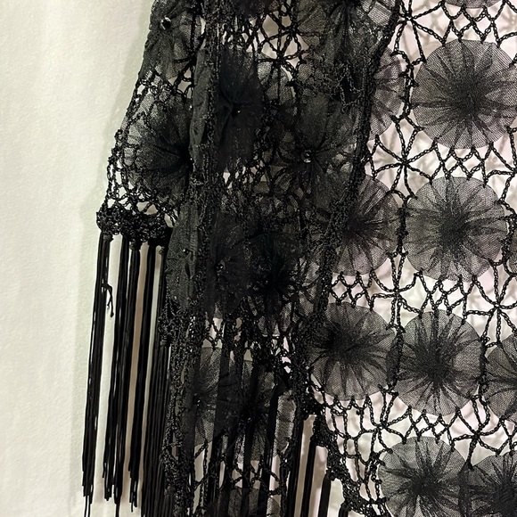 Black Crochet Beaded Floral Fringe Shawl - Picture 7 of 15